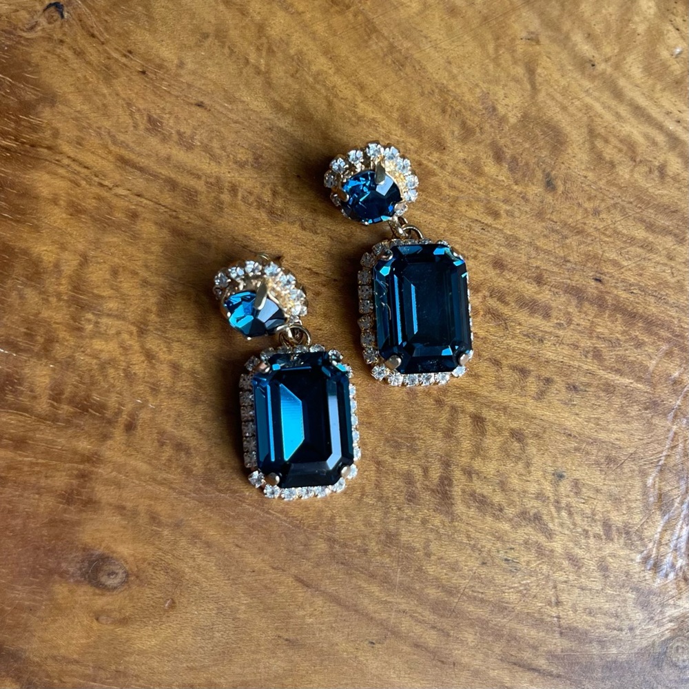 Blue Gold Crystal Chandelier Earrings